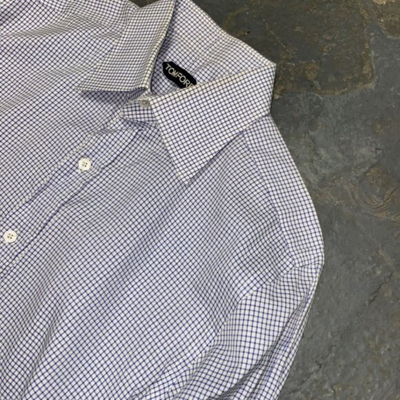 TOM FORD Light Blue White Cotton Micro Gingham Button Up Shirt - Picture 2 of 9